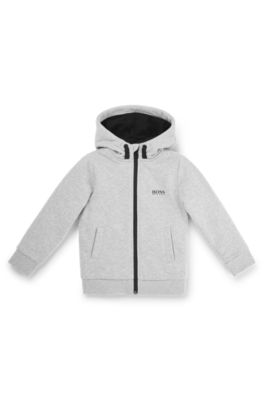 Kids' cotton-blend hooded jacket with rear logo, Light Grey