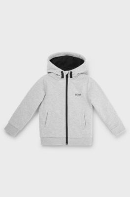 Kids' cotton-blend hooded jacket with rear logo, Light Grey