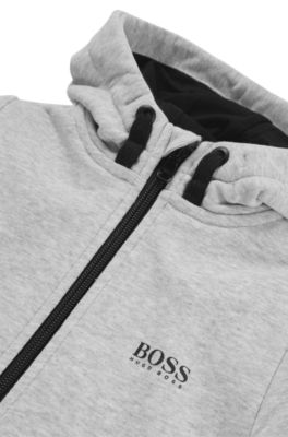 Kids' cotton-blend hooded jacket with rear logo, Light Grey