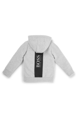 Kids' cotton-blend hooded jacket with rear logo, Light Grey