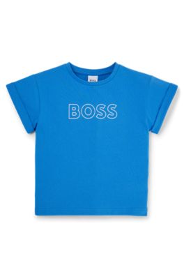 Kids' T-shirt in cotton jersey with transparent 3D logo, Blue