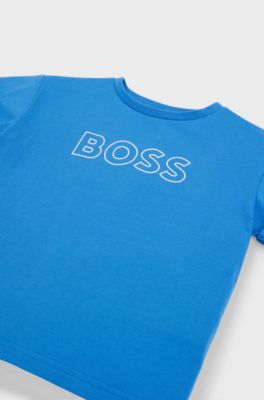 Kids' T-shirt in cotton jersey with transparent 3D logo, Blue