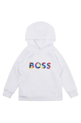Kids' hooded sweatshirt with multi-coloured logo, White
