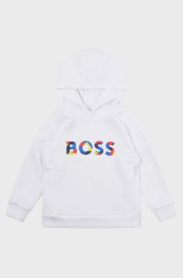 Kids' hooded sweatshirt with multi-coloured logo, White
