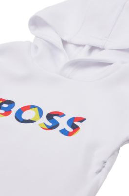 Kids' hooded sweatshirt with multi-coloured logo, White