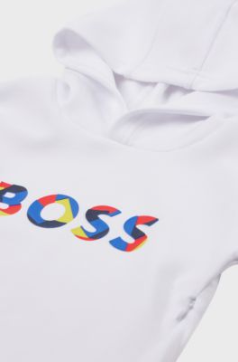Kids' hooded sweatshirt with multi-coloured logo, White
