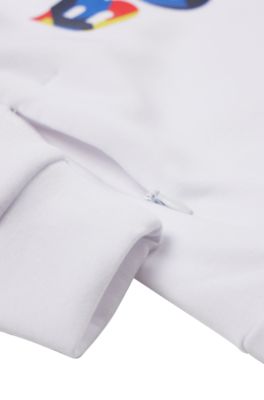 Kids' hooded sweatshirt with multi-coloured logo, White