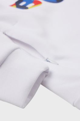 Kids' hooded sweatshirt with multi-coloured logo, White