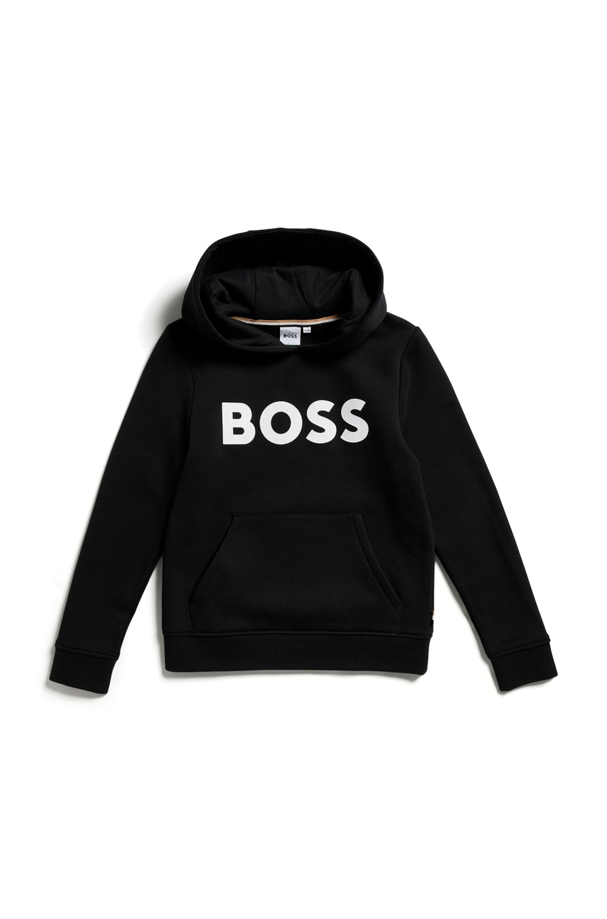 Kids’ organic-cotton hooded sweatshirt with contrast logo, Noir