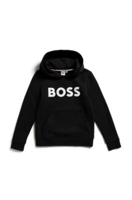 Kids&rsquo; organic-cotton hooded sweatshirt with contrast logo, Black