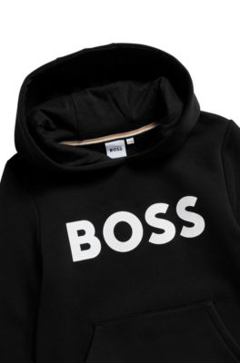 Kids&rsquo; organic-cotton hooded sweatshirt with contrast logo, Black