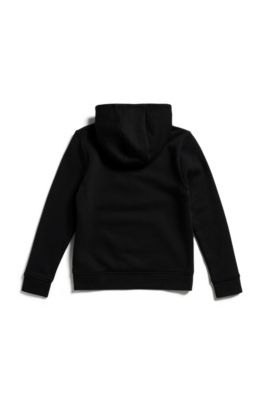 Kids&rsquo; organic-cotton hooded sweatshirt with contrast logo, Black