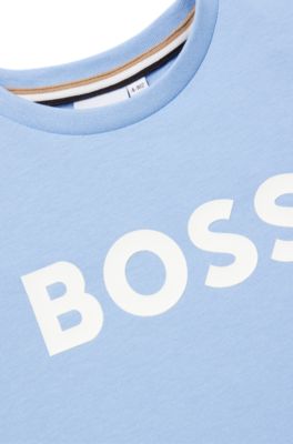 Kids' T-shirt in pure cotton with logo print, Light Blue