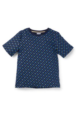 T-shirt en pur coton pour enfant, avec monogrammes imprim&eacute;s, Bleu fonc&eacute;