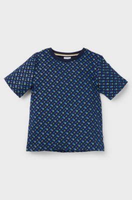 Kids' T-shirt in pure cotton with monogram print, Dark Blue