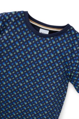 T-shirt en pur coton pour enfant, avec monogrammes imprim&eacute;s, Bleu fonc&eacute;