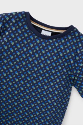 Kids' T-shirt in pure cotton with monogram print, Dark Blue