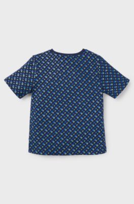 Kids' T-shirt in pure cotton with monogram print, Dark Blue