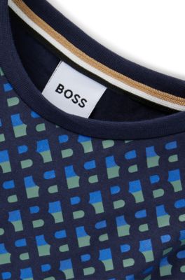 T-shirt en pur coton pour enfant, avec monogrammes imprim&eacute;s, Bleu fonc&eacute;