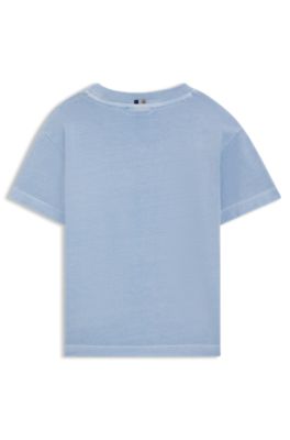 Kids' T-shirt in faded-effect cotton with embroidered logo, Light Blue