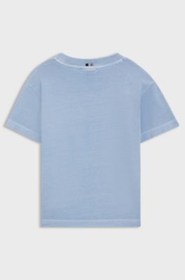Kids' T-shirt in faded-effect cotton with embroidered logo, Light Blue