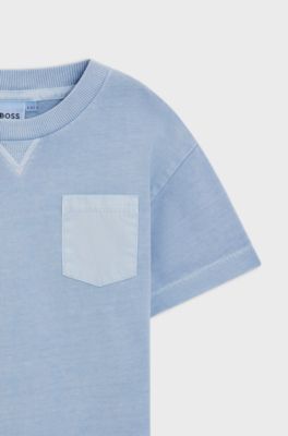 Kids' T-shirt in faded-effect cotton with embroidered logo, Light Blue
