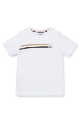 Kids' slim-fit T-shirt in cotton with signature artwork, White
