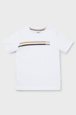 Kids' slim-fit T-shirt in cotton with signature artwork, White
