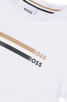 Kids' slim-fit T-shirt in cotton with signature artwork, White