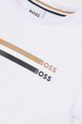 Kids' slim-fit T-shirt in cotton with signature artwork, White