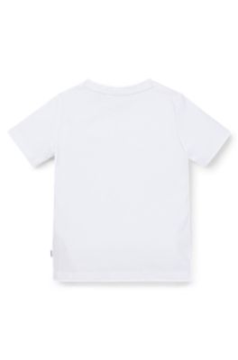 Kids' slim-fit T-shirt in cotton with signature artwork, White
