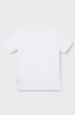 Kids' slim-fit T-shirt in cotton with signature artwork, White