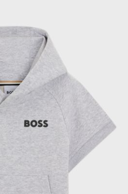 Kids' short-sleeved hoodie with logo detail, Light Grey