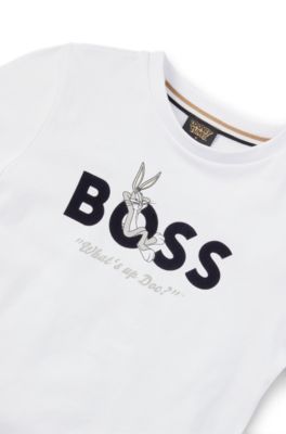 BOSS x Looney Tunes kids' cotton T-shirt with Bugs Bunny artwork, White