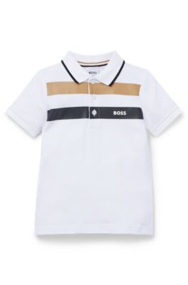 Kids' polo shirt in stretch cotton with signature stripe, White