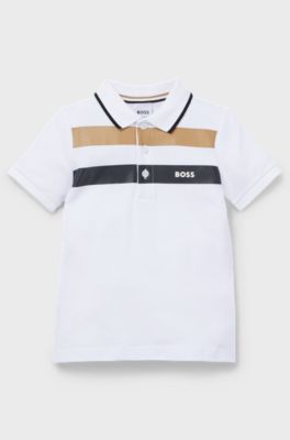Kids' polo shirt in stretch cotton with signature stripe, White