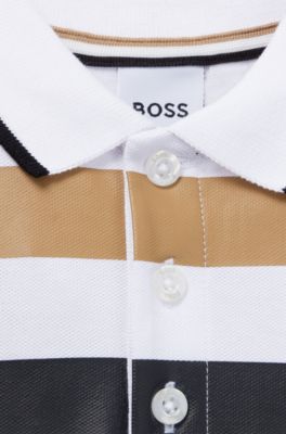Kids' polo shirt in stretch cotton with signature stripe, White