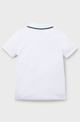 Kids' polo shirt in stretch cotton with signature stripe, White