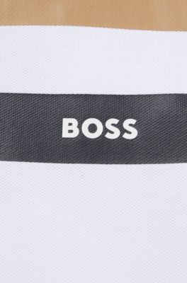 Kids' polo shirt in stretch cotton with signature stripe, White