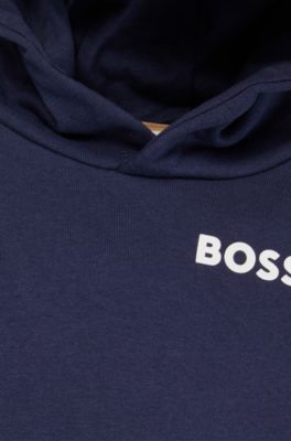 Kids' cotton-blend hoodie with logo print, Dark Blue
