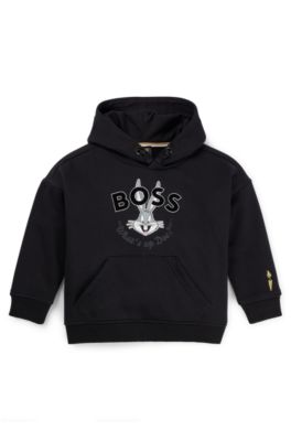 BOSS x Looney Tunes kids' hoodie with Bugs Bunny artwork, Black