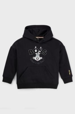 BOSS x Looney Tunes kids' hoodie with Bugs Bunny artwork, Black