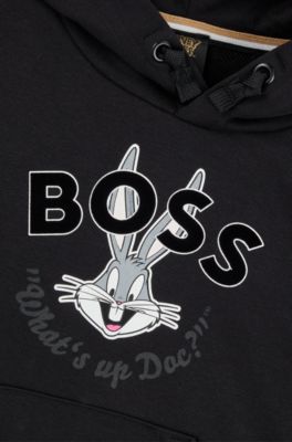 BOSS x Looney Tunes kids' hoodie with Bugs Bunny artwork, Black