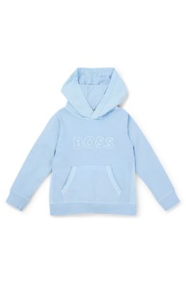 Kids' hoodie in French terry with logo print, Light Blue
