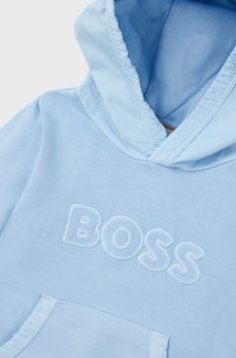 Kids' hoodie in French terry with logo print, Light Blue