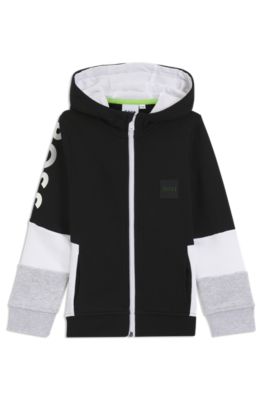Kids' cotton-blend zip-up hoodie with logo print, Black