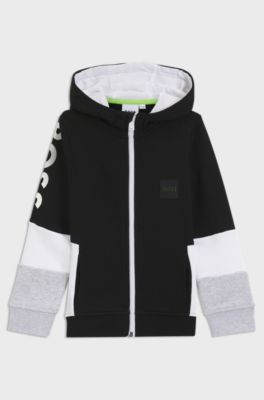 Kids' cotton-blend zip-up hoodie with logo print, Black
