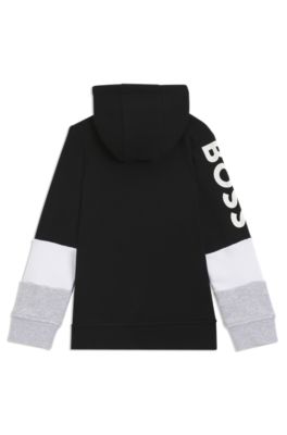 Kids' cotton-blend zip-up hoodie with logo print, Black