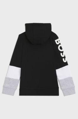 Kids' cotton-blend zip-up hoodie with logo print, Black