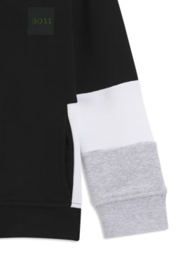 Kids' cotton-blend zip-up hoodie with logo print, Black